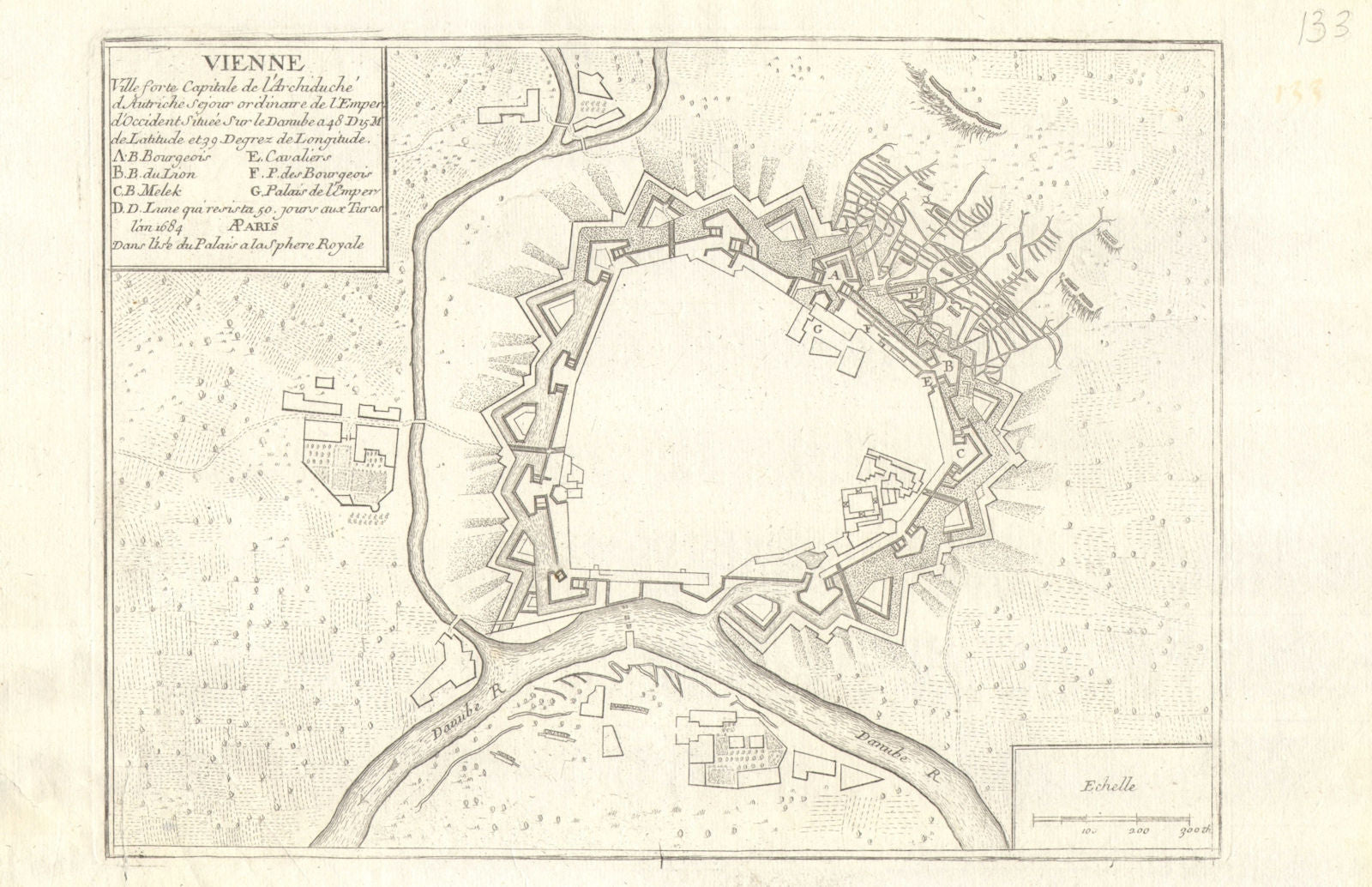 'Vienne'. Vienna Wien. Fortifed town/city plan. Austria. DE FER 1705 old map